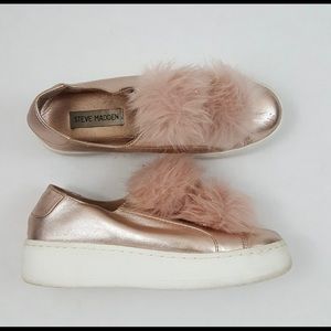 Steve Madden Rose Gold Pompom Shoes 6.5